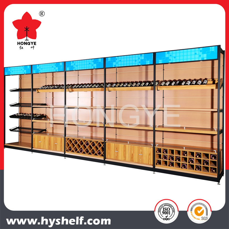 Wooden and Metal Wine Supermarket Display Shelf