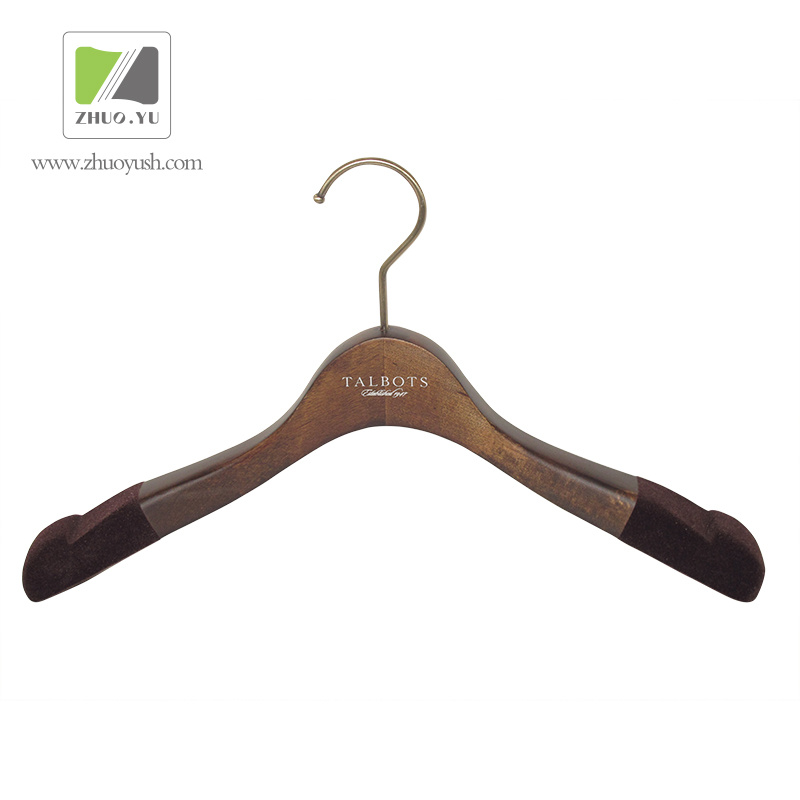 Velvet Wood Shirt Hanger with Silk-Screen Printing Logo