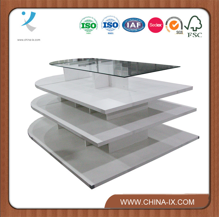 4 Tier White Wooden Shelf Melamine Oval Display Table