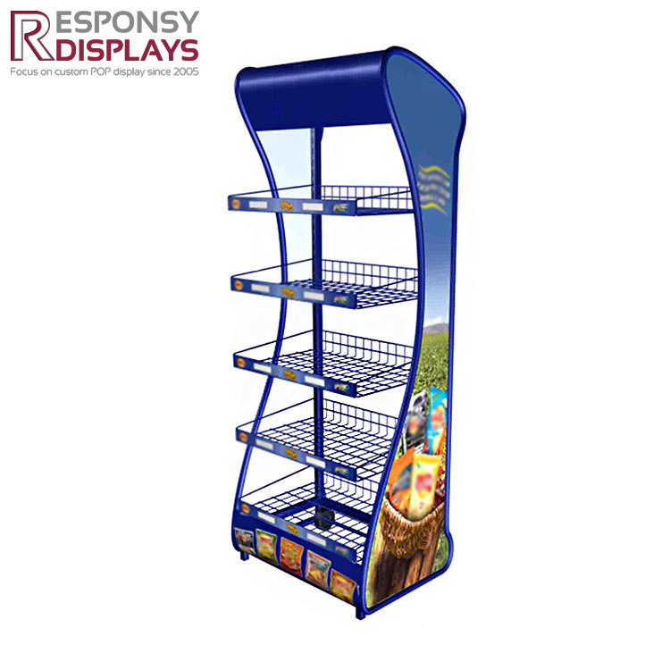 Flat Pack Floor Metal Portable Food Snack Display Rack