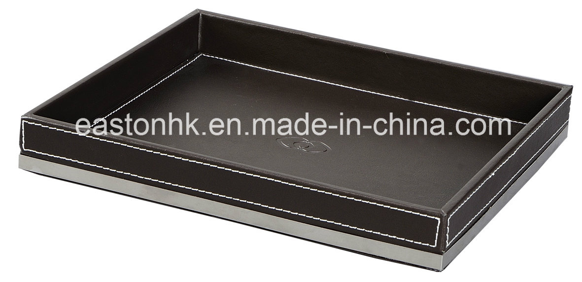 Hotel Bathroom Tidy Covenient PU Leather Tumbler Tray
