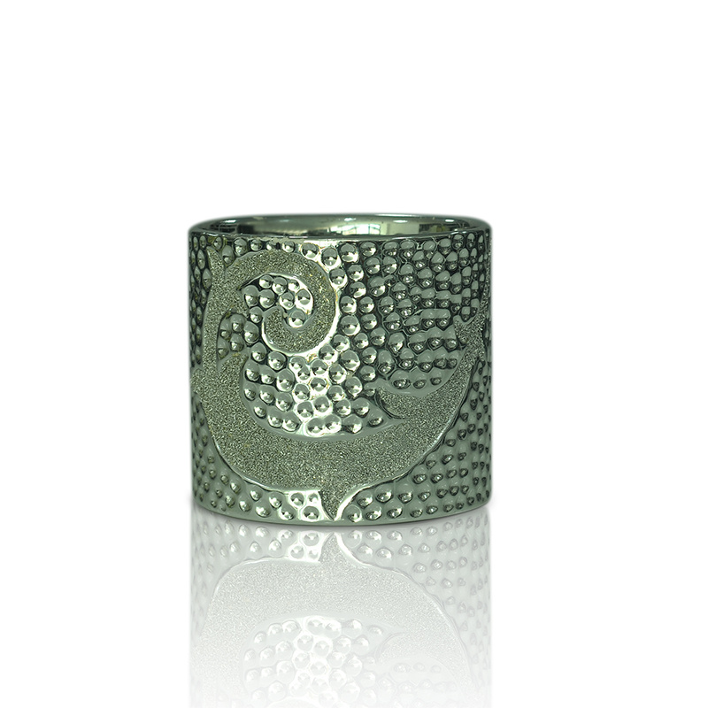 Cylinder Embssoment Silver Plating Straight Walled Ceramic Candle Holders