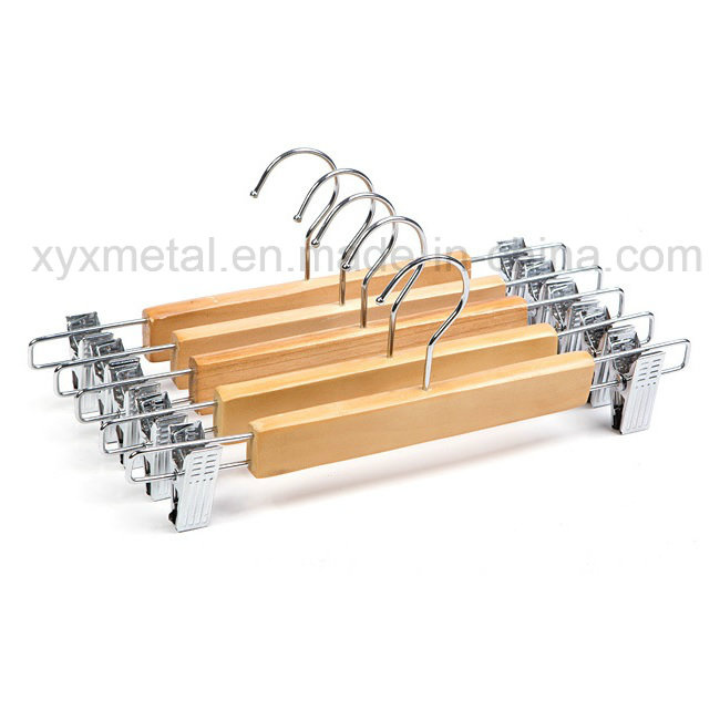 Wholesale Wooden Pants Hangers with Width Adjustable Clips