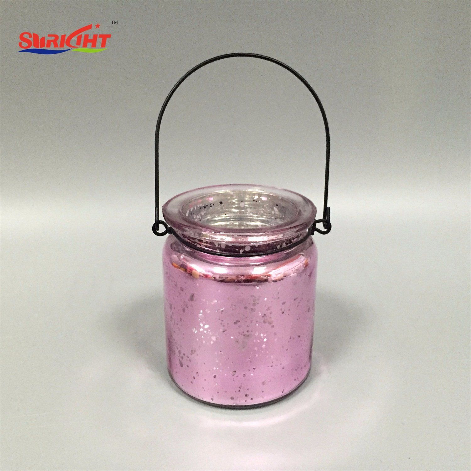 Pink Decored Crystal Hanging Outdoor Garden Holder for Candle