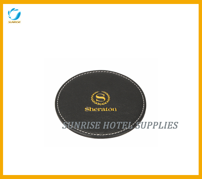 Guestroom Classic Black Leatherette Coaster for Cups