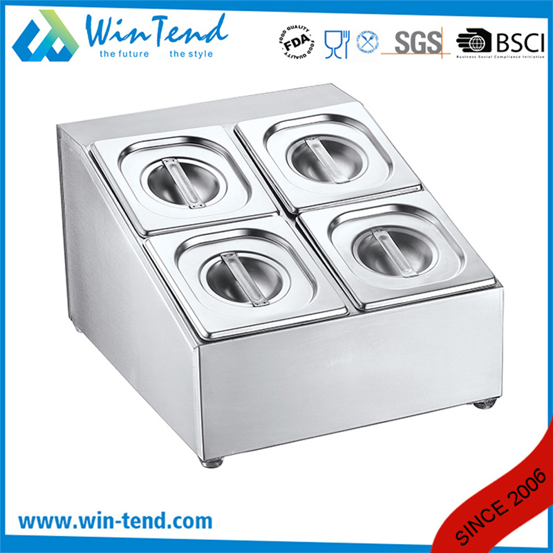 Stainless Steel Double Line Four Grids Deep Gn Gastronorm Pan with Lid Holder for Buffet