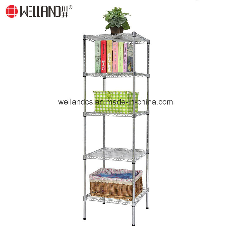 Square 5 Shelves Adjustable Corner Steel Wire Shelving Rack for Livingroom Storage Unit