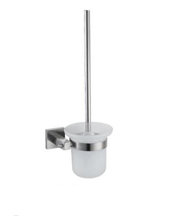 Square Base Stainless Steel 304 Circle Glass Toilet Brush Holder (06-5008)