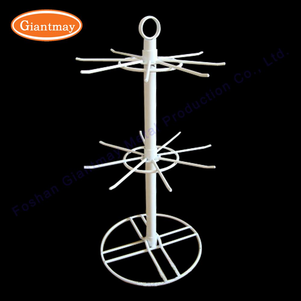 2 Rows Metal Wire Hook Rotating Hanging Keychain Counter Display Spinner Rack for Keys