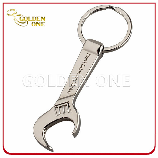 Custom Engraving Wrench Shape Metal Keychain with Bottle Opener