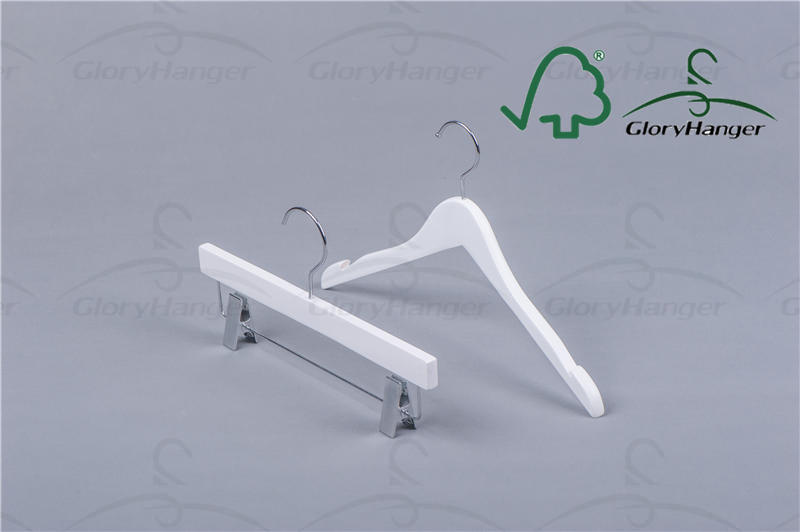 White Wood Pants Hanger with Wood Clothes Hanger
