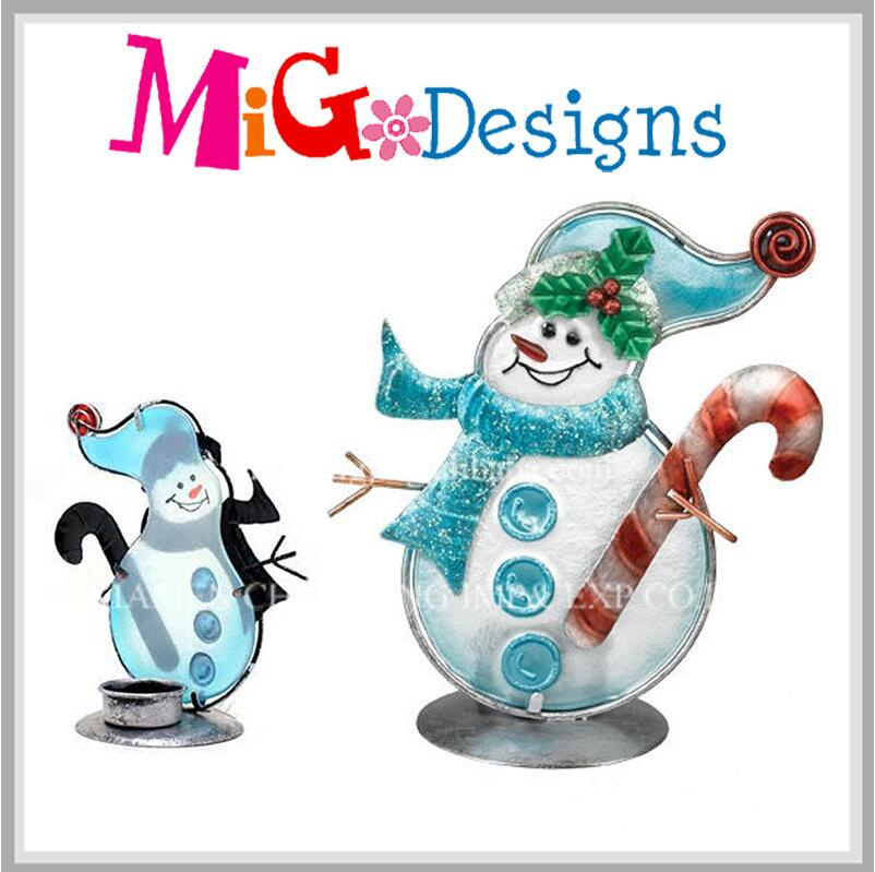 New Promotion Snowman Christmas Gifts Metal and Glass Candle Holder