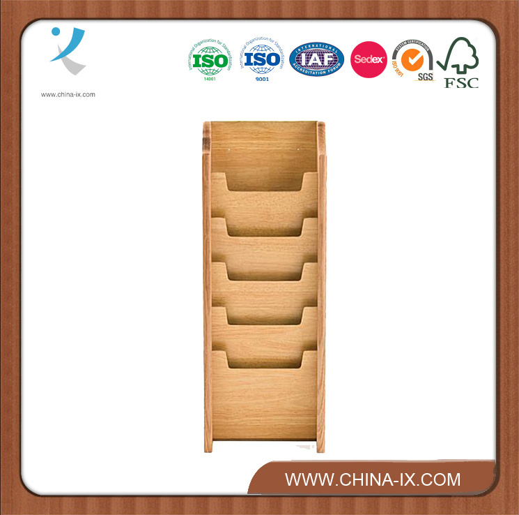 Wall Mounted 5-Pocket Wood Literature Rack