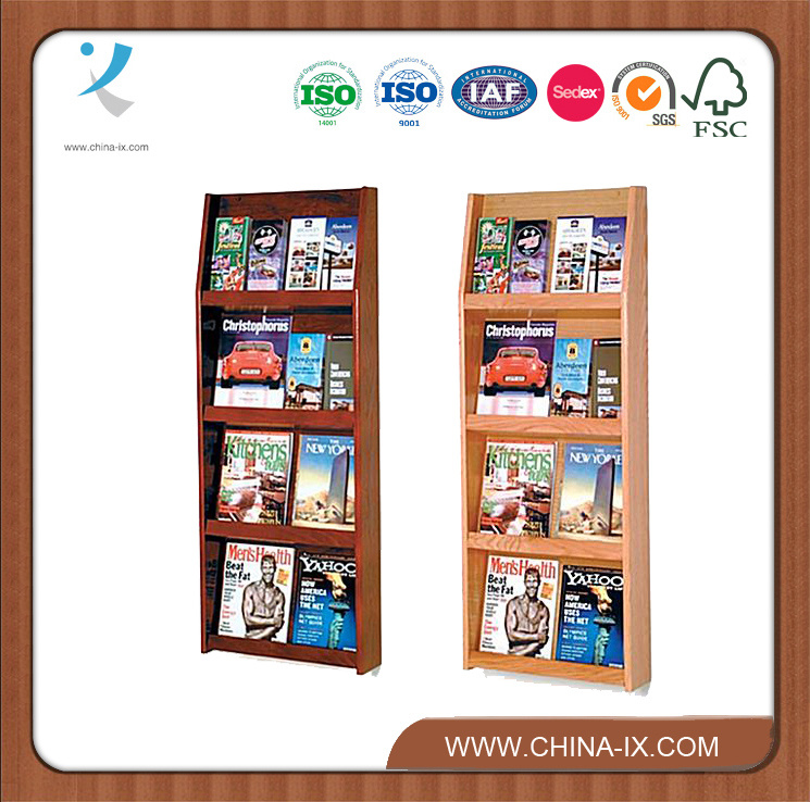 4-Tiered Wooden Magazine Rack with 8 Pockets