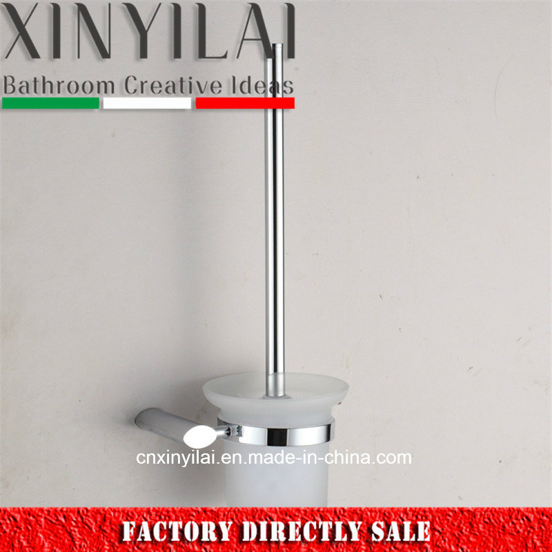 Chrome Plate Wall Mounted Brass Toilet Brush Holder with Glass Cup