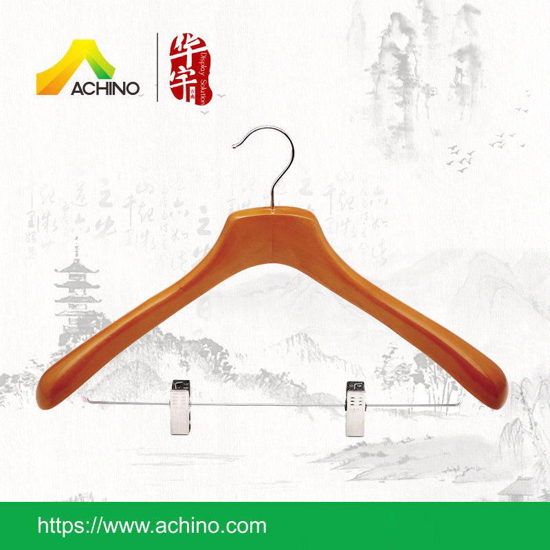 Deluxe Wooden Hanger with Clips (WDCH100-Cherry)
