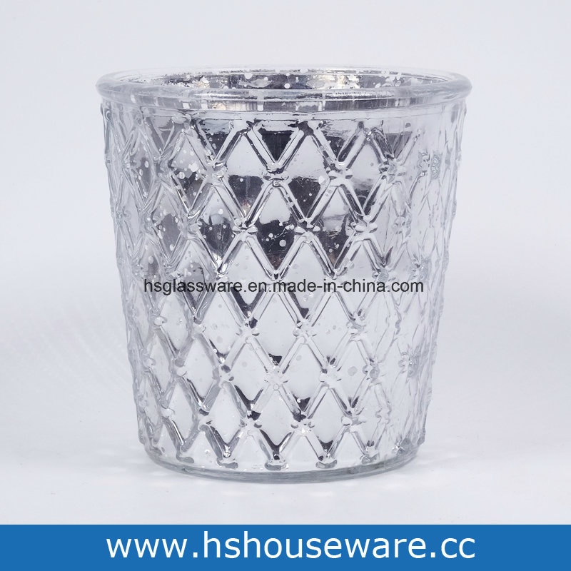 Diamond Slivery Glass Candle Holder