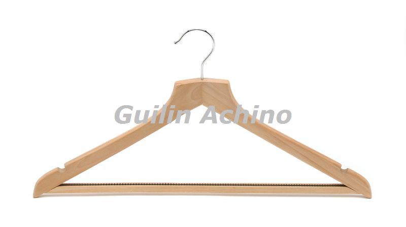 Natural Wooden Coat Hangers with Non Slip Square Bar (WS401)
