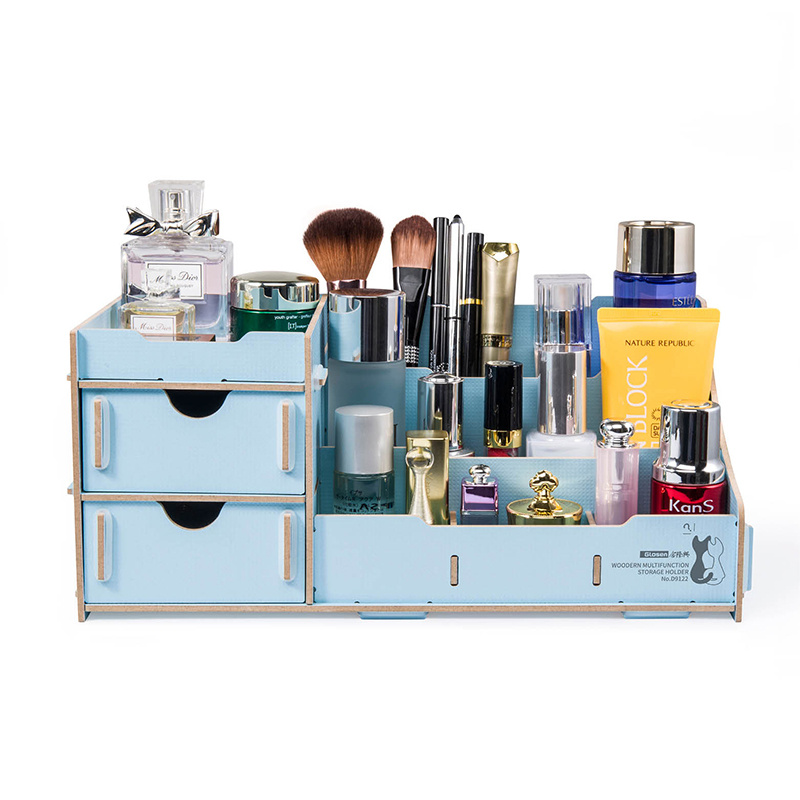 Wooden DIY Desk Organizer with Drawers and Multi Dividers D9122