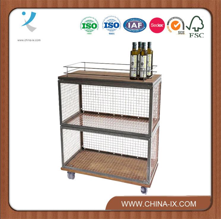 Wheeled Retail Display Shelf with Wine Rack