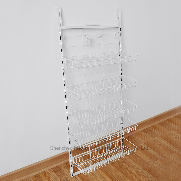 Supermarket Snack Wall Mount Shelf Metallic Wire Beverage Display Stand
