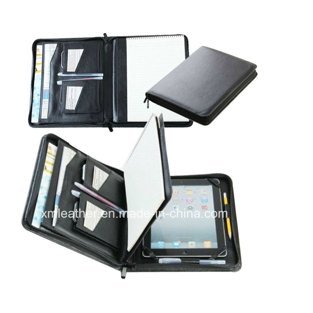 Custom Design A4 Zipper Leather Padfolio with Pad Holder