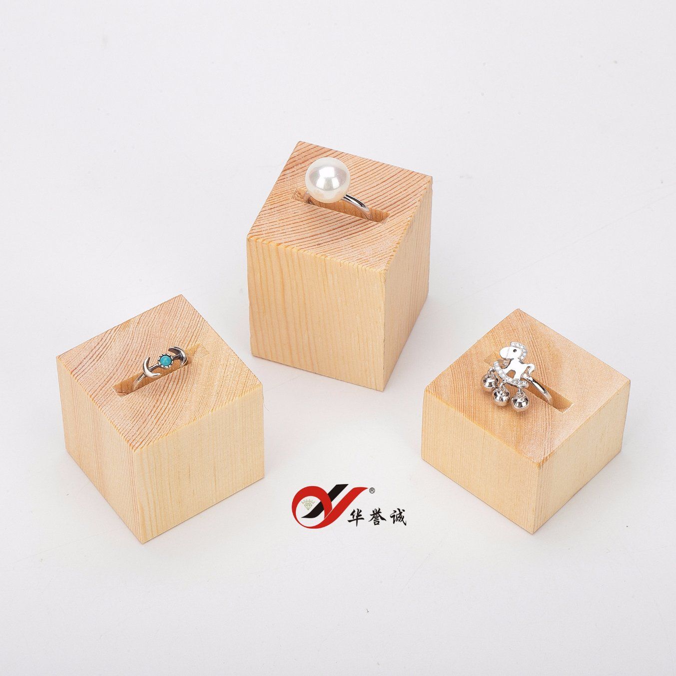 3 PCS/ Set Square Shape Original Wood Ring Display Stand