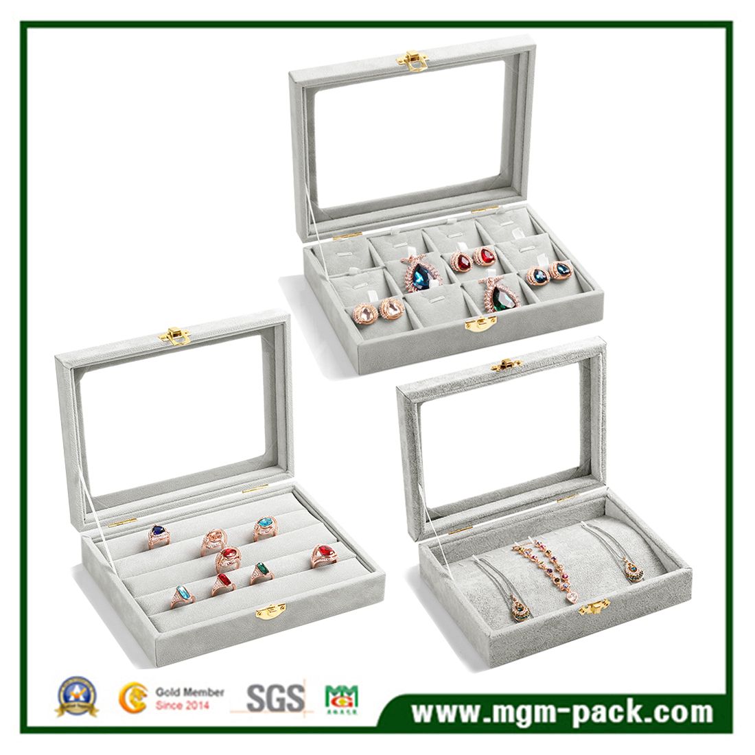 Simple Style Velvet Jewelry Display Tray with Window
