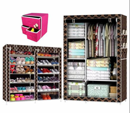 Modern Simple Wardrobe Household Fabric Folding Cloth Ward Storage Assembly King Size Reinforcement Combination Simple Wardrobe (FW-54A)
