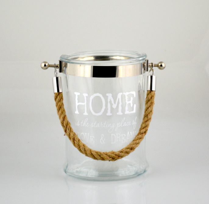 2015 New Glass Lantern with Jute Rope Handle