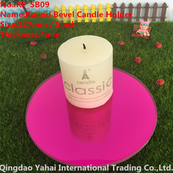 4mm Round Dark Rose Bevel Glass Mirror Candle Holder