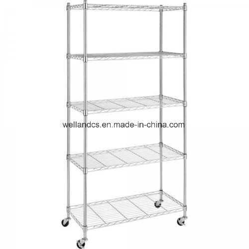 Light Duty 5 Tier Adjustable Chrome Plated Steel Wire Metal Shelving Rack