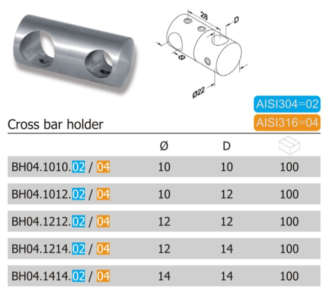 304/316 Stainless Steel Cross Bar Holder (BH04.02/04)