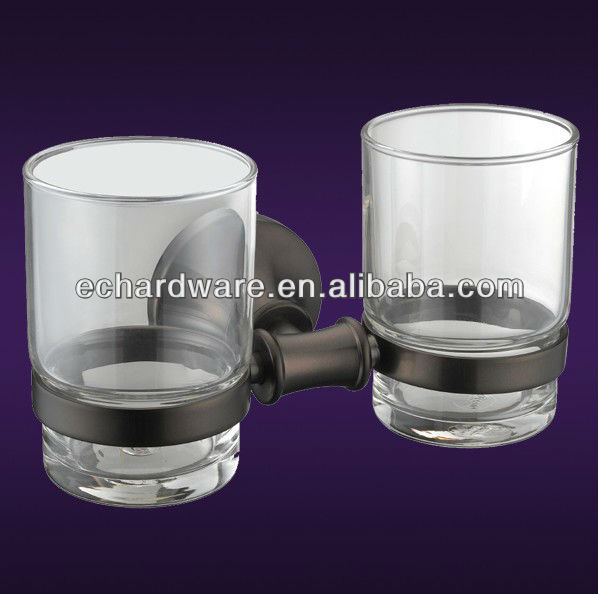 Glass Cup Brass Bathroom Double Tumbler Holder