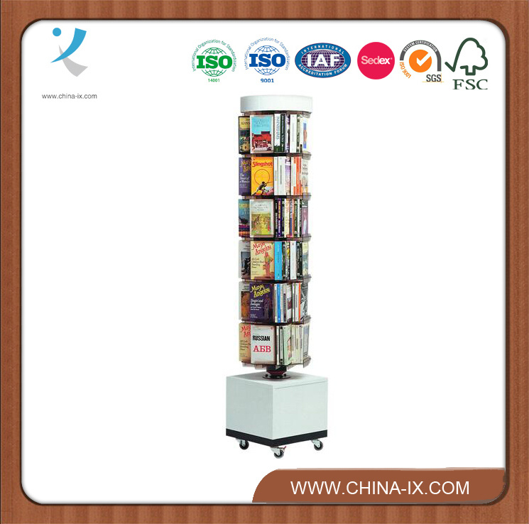 Wooden Rotating Book Display Shelf with Wheels