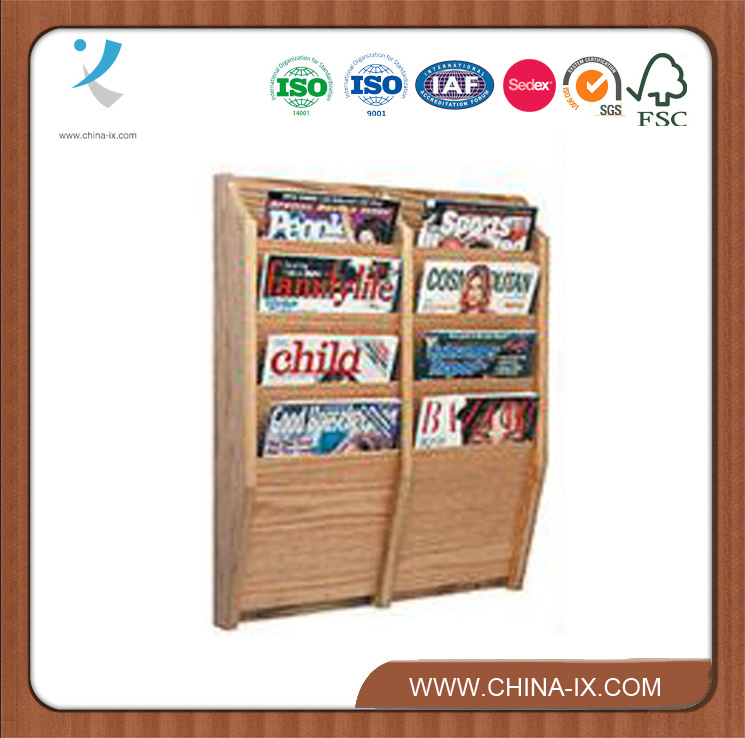 4-Tiered 8 Pockets Wood Magazine Shelf for Wall