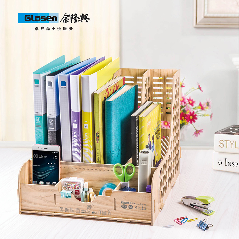 D9121 DIY 4 Columns Desktop Wooden File Box
