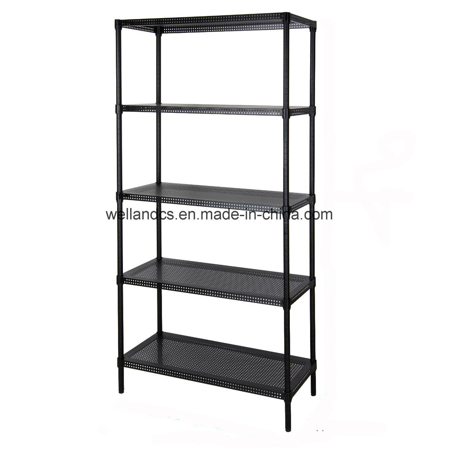 Multi-Purpose Powder Coated 5 Tiers Adjustable Perforated Metal Storage Rack Shelf
