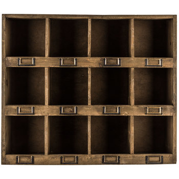 Furniture Antique Brown Wooden Wall Shelf with 12-Slots