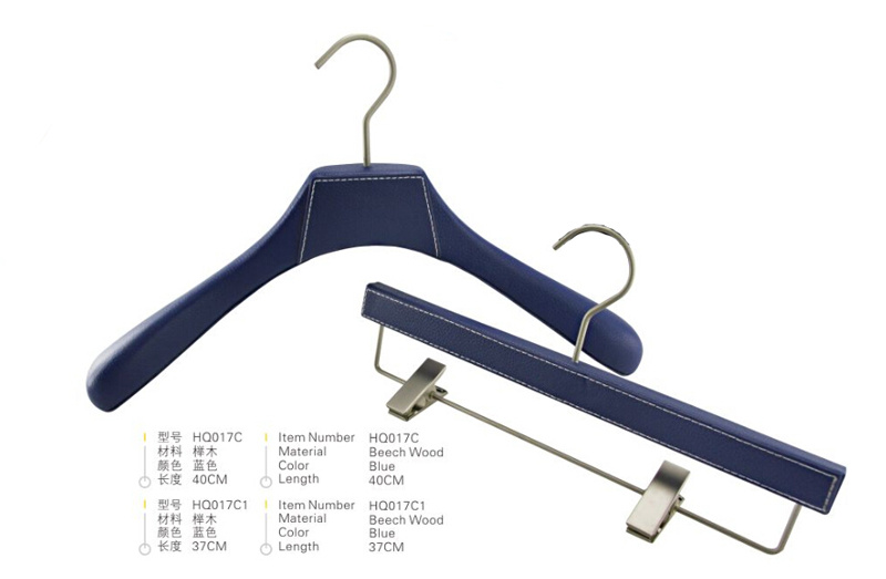 Wooden Hangr with Metal Hook Cloth Hanger, Leather Wrapped Hanger