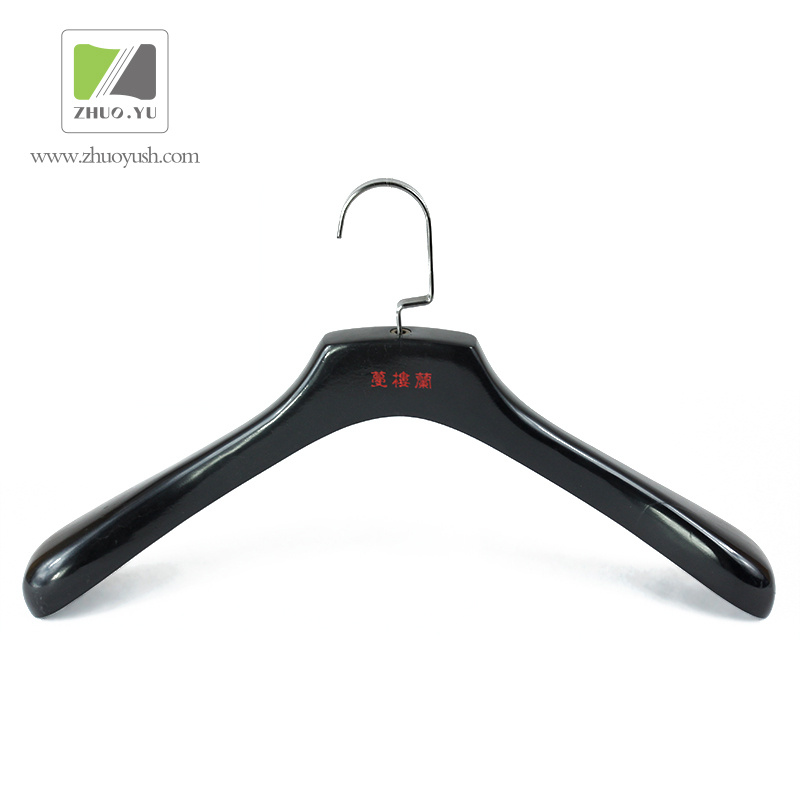 Custom Glossy Black Wooden Hanger with Laser Logo