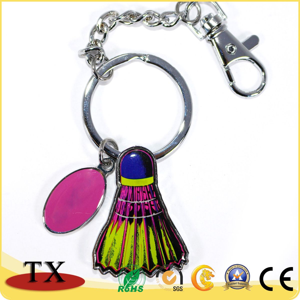 Advertising Metal Keyring Badminton Shuttlecock Keychain for Gifts