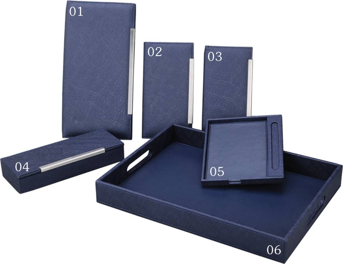 Convenient Navy Blue PU Notepad Blotter with Pen Loop