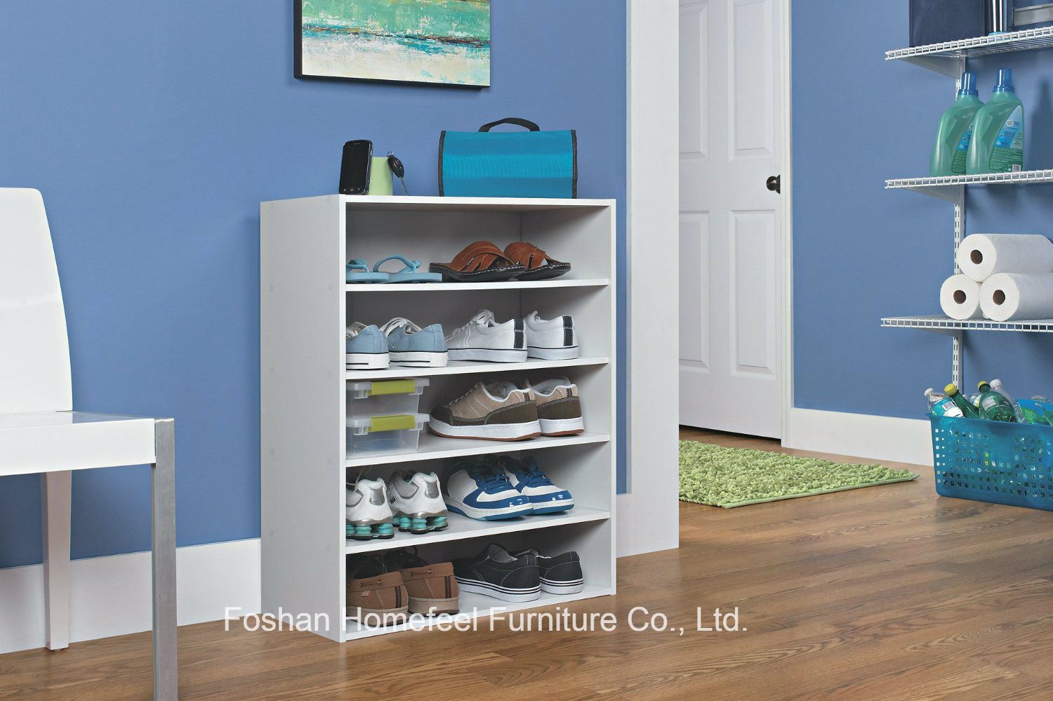 White Wooden Stack-Able 5-Shelf Shoe Cabinet (HHSR06)