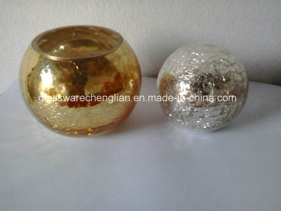 Crackle Electro Plated Glass Bowl Candle Holder (ZT-35)
