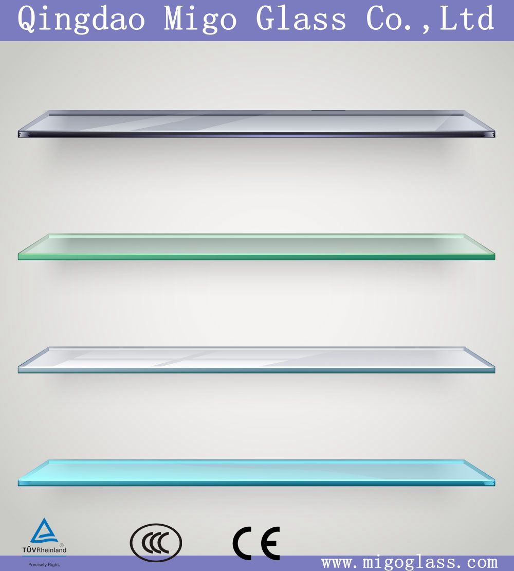 6mm 8mm 10mm 12mm Clear / Colored Tempered Glass Shelf with High Polished Edge