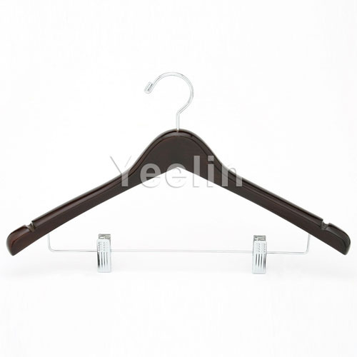 Wood Clothes Hanger with Clips in Black (YW204-7728-S)