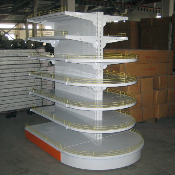 Supermarket Double Sided Shelf with Half Round Head and Fence