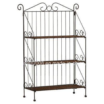 Three Tiers Metal Shoe Rack with Wood Shelf Steel Rack with Ce (G-SR09)