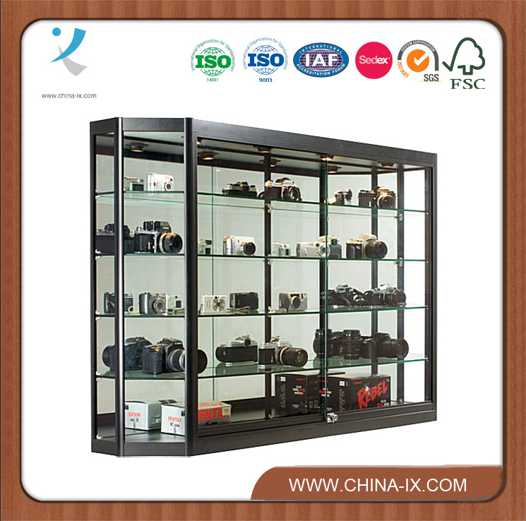 Wall Mounted Display Case Mirror Back Sliding Doors